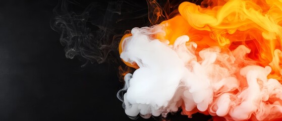 Wall Mural -  A group of white and orange smokes hover in the darkness against a black backdrop