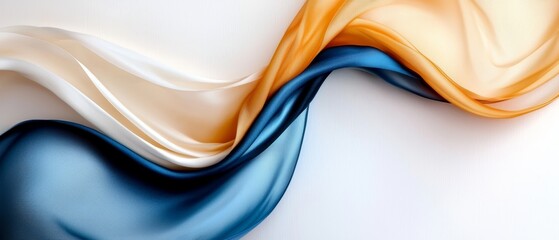 Wall Mural - Blue, yellow, and white wavy lines on a clean white backdrop, allowable space for text or image insertion