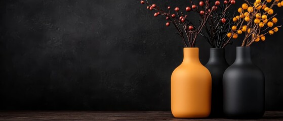 Sticker -  Two vases atop a table One holds orange and black blooms