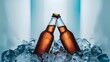 © Kartik - Two bottles of beer on ice. Isolated on white background.