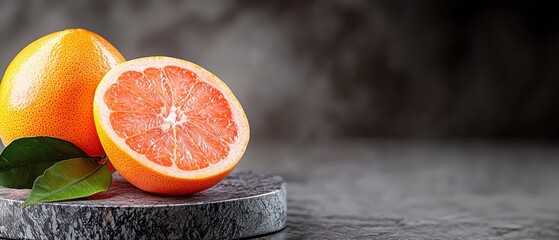 Wall Mural -  A couple of oranges atop a cutting board Nearby, a leafy green fruit rests