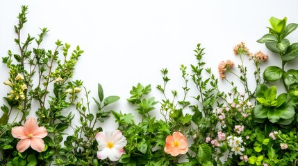 Wall Mural - Floral Border with White Background.