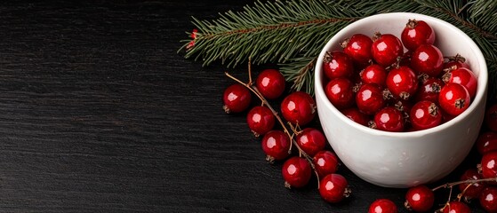 Wall Mural -  A white bowl holds red cherries atop a weathered wooden table Nearby, a tree branch is depicted