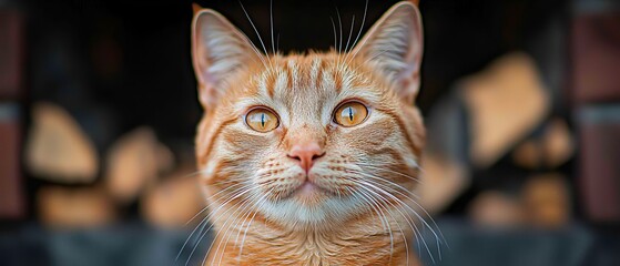 Wall Mural -  A tight shot of a feline's face, superimposed on a hazy backdrop of its own blurred head