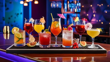 Set of alcoholic cocktails background