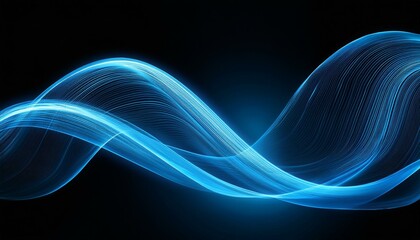 Wall Mural - black background, wave in blue neon