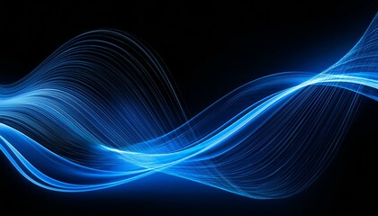 Wall Mural - black background, wave in blue neon