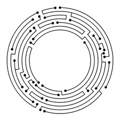 Circuit board circle frame. Abstract digital round frame, hardware board and electronic motherboard pattern vector. Programming science, computer system element