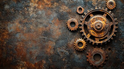 Aufkleber - Rusty gears lying on a rusty metal background forming a banner