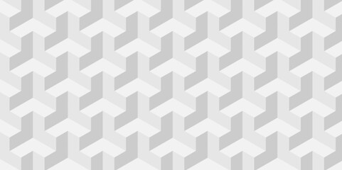 Seamless vector cube triangle geometric tile mosaic wall grid retro digital hexagon technology wallpaper background. white and gray block cube structure backdrop square triangle texture vintage design