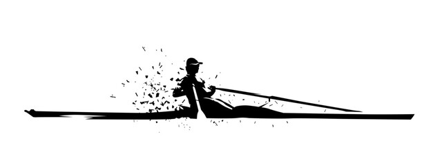 Rowing, isolated vector silhouette, ink drawing