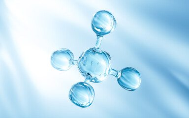 blue glass spheres, abstract molecules, 3d rendering.
