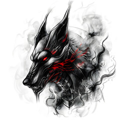 anubis head tattoo design with smoke illustration