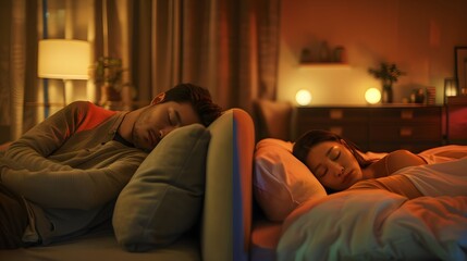 Man and Woman Sleeping Apart in the Same Room