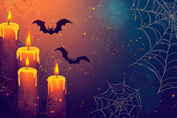 Wall Mural - Background Halloween with Fancy Elements Spider Web, Candles, Bats.