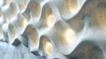 Wall Mural - Amazing 3D abstract repetitive tile patern design relief extreme, with soft light, in a luxury interior office. Close-up on an extremely textured wall, with unusual and unprecedented shapes