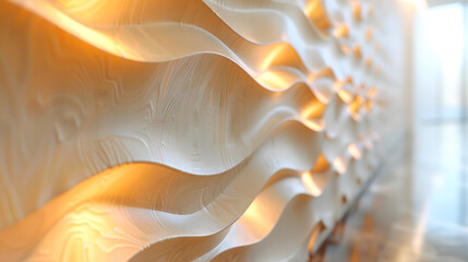 Wall Mural - Amazing 3D abstract repetitive tile patern design relief extreme, with soft light, in a luxury interior office. Close-up on an extremely textured wall, with unusual and unprecedented shapes