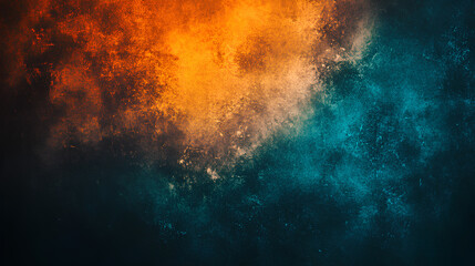 Wall Mural - Abstract teal orange yellow black grainy color gradient background noise texture effect 