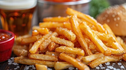 Wall Mural - Crispy Golden French Fries with Salt