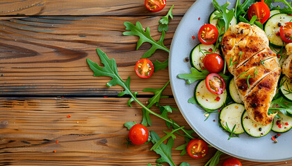 Poster - Salad of chicken breast with zucchini and cherry tomatoes