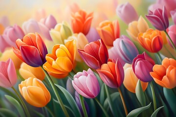 Canvas Print - Colorful Tulips in a Spring Garden.