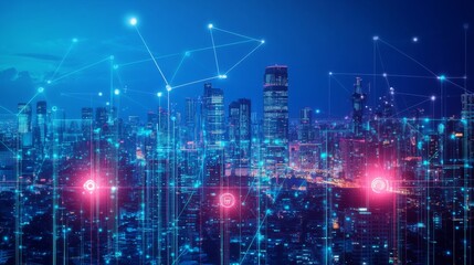 Aufkleber - Smart city and communication network concept. 5G. IoT (Internet of Things). Telecommunication.