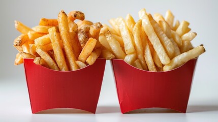 Wall Mural - Two Red Containers Filled with Golden French Fries