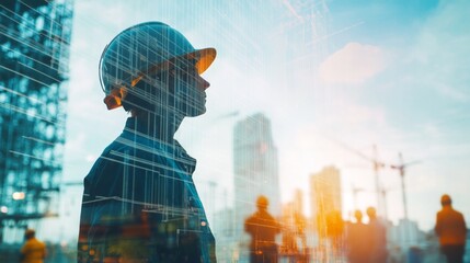 Wall Mural - team engineer building construction project with architect people or construction worker working with modern civil equipment technology, double exposure graphic design. Building engineer,