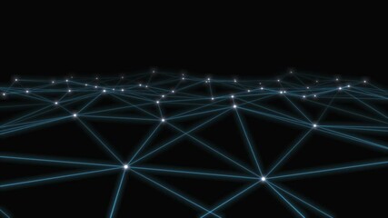 An oscillating ocean of a grid of interlaced dots and lines. Abstract animation.