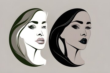 Natural beauty face women logo icon design template flat vector illustration Generative AI