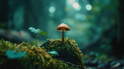 Wall Mural - Single Mushroom in a Forest