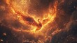 © Dinara - A fiery phoenix soars through a dramatic sky, its wings ablaze with a radiant glow.