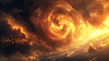 Wall Mural - A fiery phoenix soars through a dramatic sky, its wings ablaze with a radiant glow.