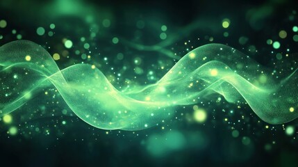 Poster - Abstract Green Wave with Glowing Particles