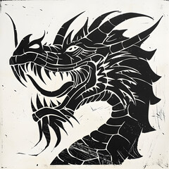 Geometric Dragon full aggressive expression black and white illustration