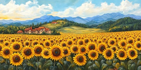 Wall Mural - A field of blooming sunflowers 