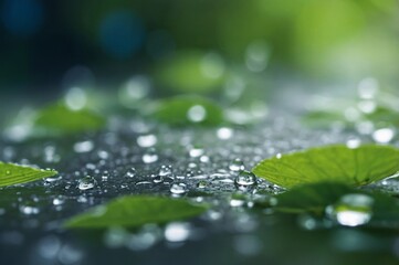 Wall Mural - Close-up of water drops on green leaves