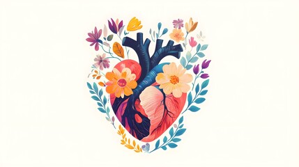 Sticker - Human Heart with Floral Ornament Illustration