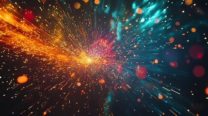 Wall Mural - A vibrant display of fireworks explodes in the night sky, creating a colorful and festive atmosphere.