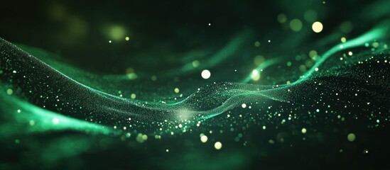 Poster - Abstract Green Wave with Glittering Particles