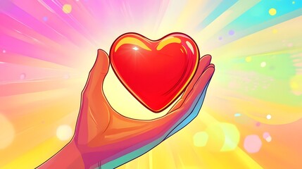 Sticker - Hand Holding Heart With Bright Lights Background