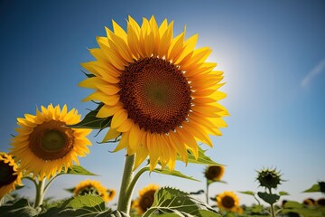 Radiant sunflower blooming under clear summer skies