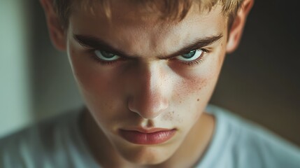 Wall Mural - 17. A teenager expressing determination with a focused gaze and firm jaw