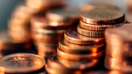 Poster - Stacked coins illuminated by warm sunset light