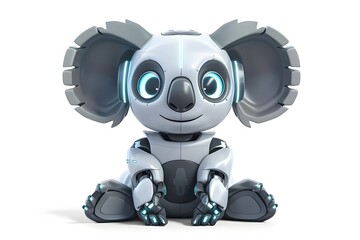 Wall Mural - Adorable Robotic Koala with Large Ears   Minimalist 3D Logo Design