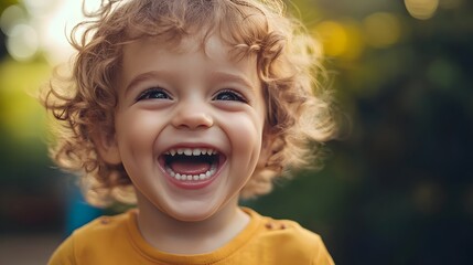 Wall Mural - 125. A child showing delight with a beaming smile and excited expression