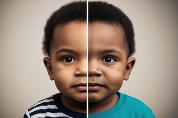 Conceptual Portrait of Child Aging: Before and After Transformation