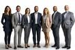 © Sameer - Digital photo of group of smiling business people in different poses on white background, Generative AI