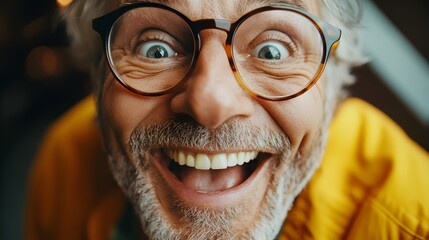 Canvas Print - 119. A middle-aged person demonstrating excitement with an animated smile and bright eyes