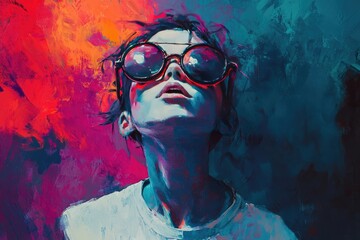 Canvas Print - Abstract Portrait of a Woman Wearing Sunglasses